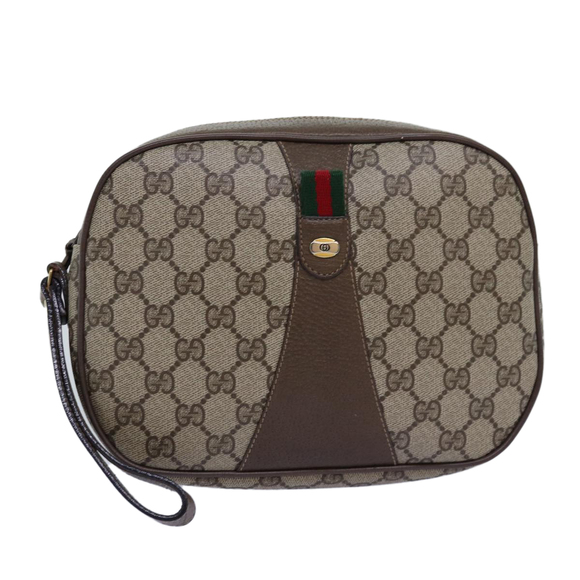 GUCCI GG Supreme Web Sherry Line Clutch Bag PVC Beige Red 89 01 034 Auth yk12747 - Picture 1 of 16